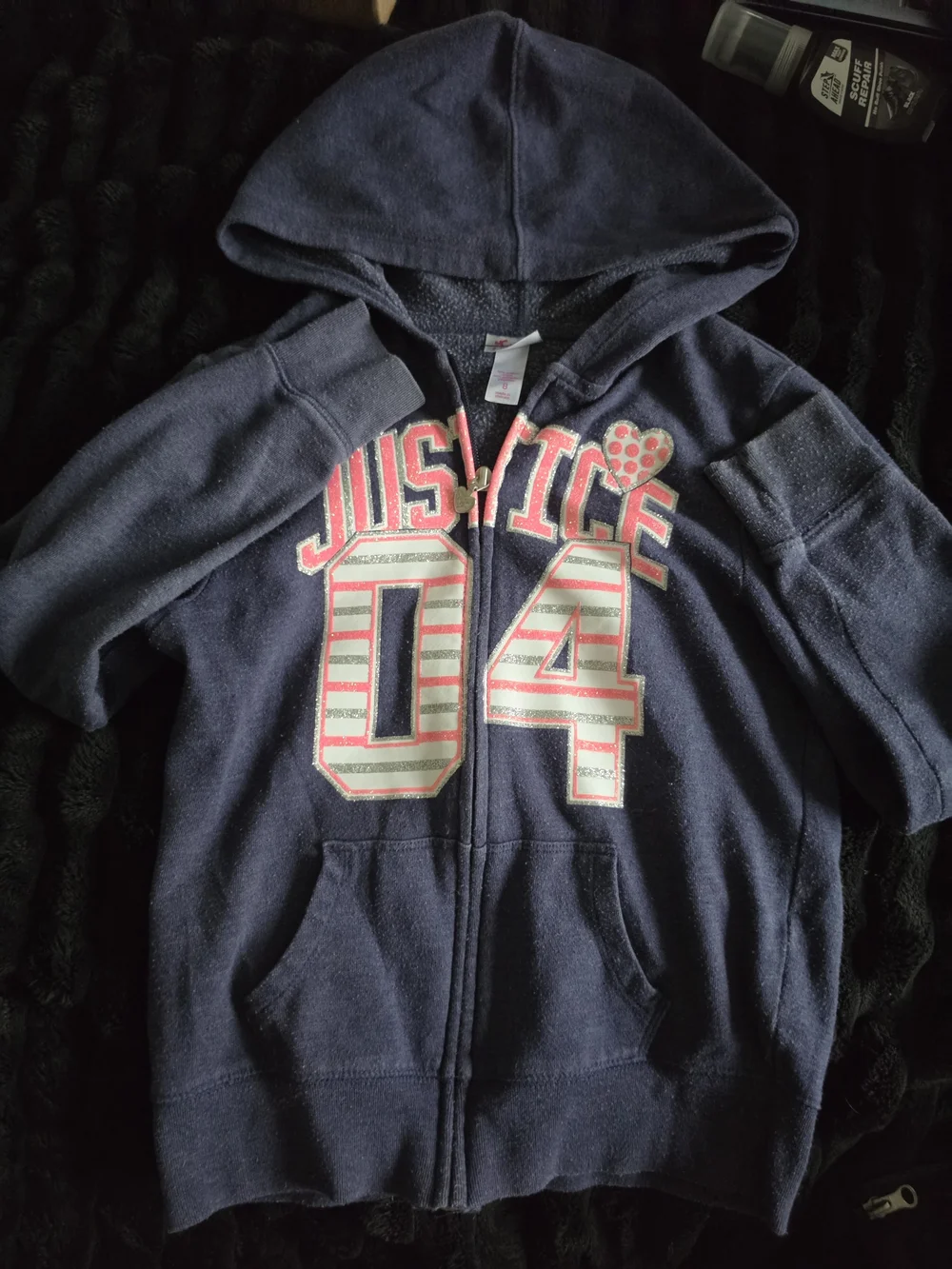 Justice Navy and Pink '04' Zip-Up Hoodie
